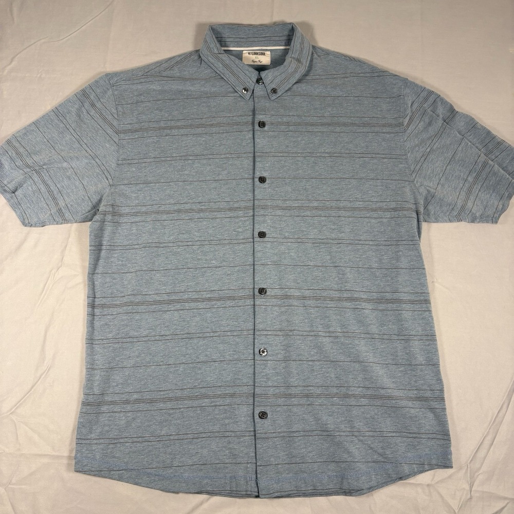 Linksoul Tempus Fugit Shirt Mens XL Blue Stripe Stretch Golf Button Down SS